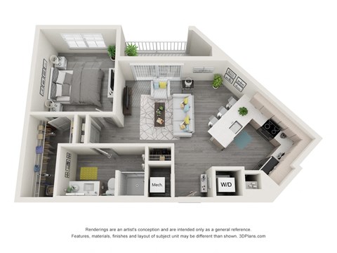Floor plan for 1 bed, 1 bath, 759 sqft